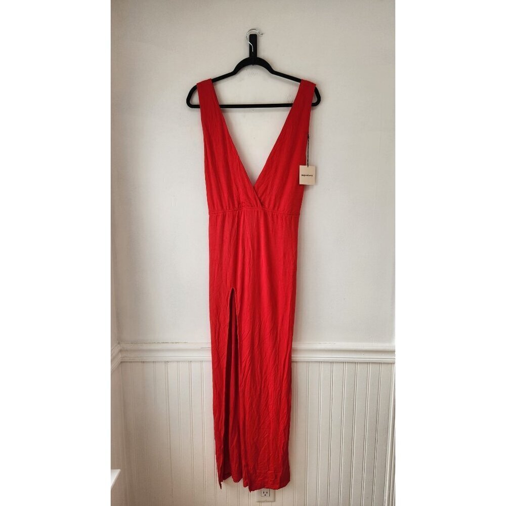 NWT Superdown Erika Deep V Stretch Jersey Red Maxi Dress Full Length L - Picture 3 of 12